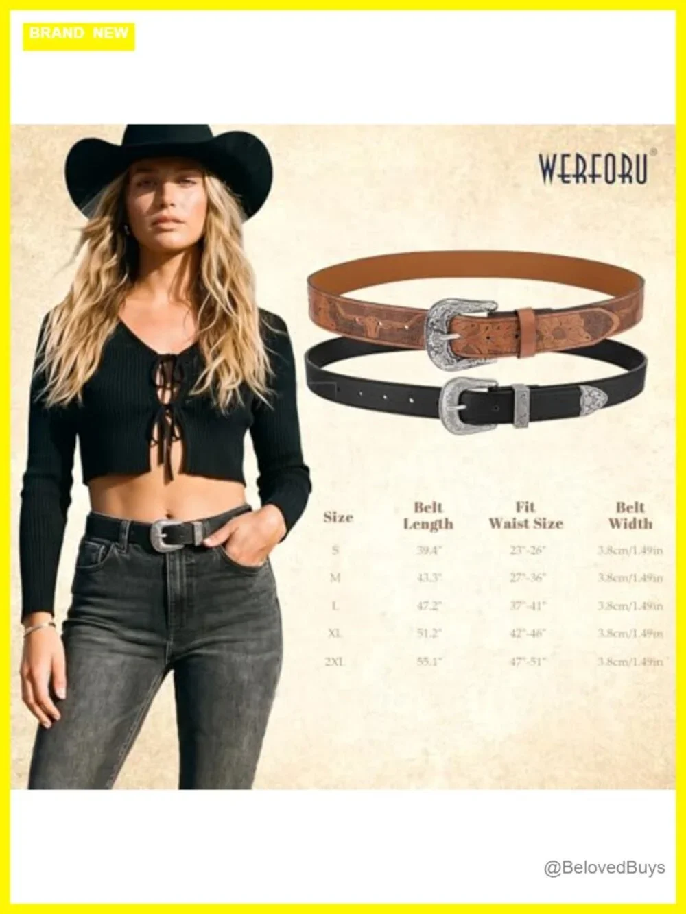 2 Pack Women's Western Faux Leather Belts with Big Buckle